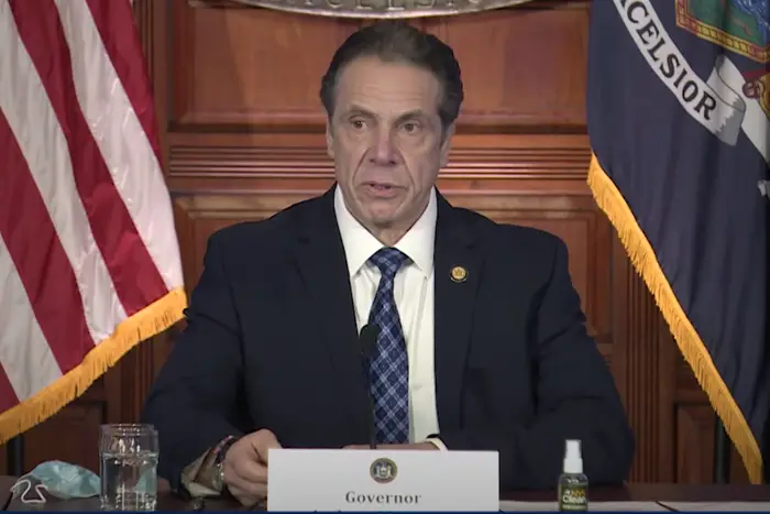 In a screengrab from a video conference, Governor Cuomo during a press briefing on February 15th, 2021.